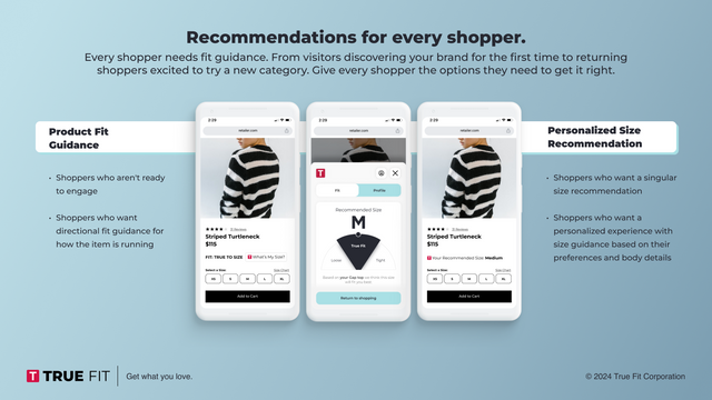 Mobile app images with text on types of recommendations