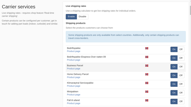 Shipping calculator settings