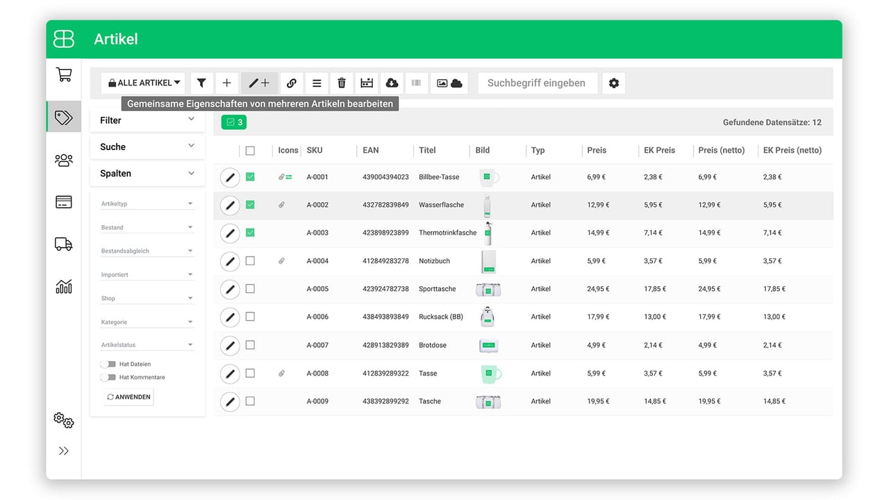 Billbee article management interface