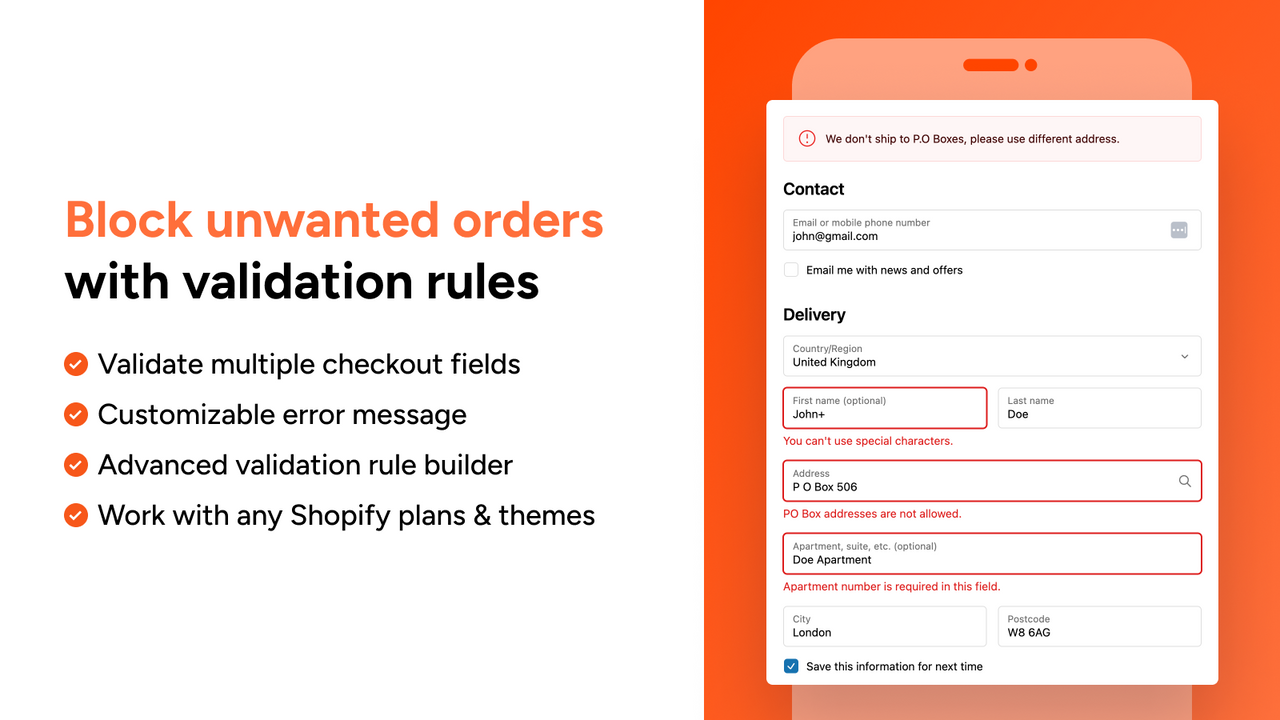 Block unwanted orders with validation rules