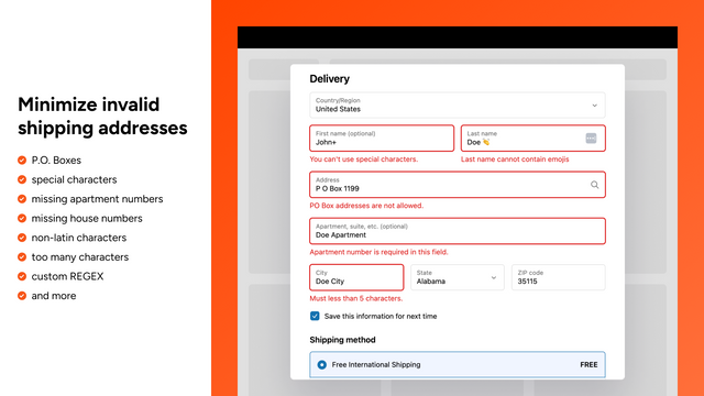 Minimize invalid shipping addresses