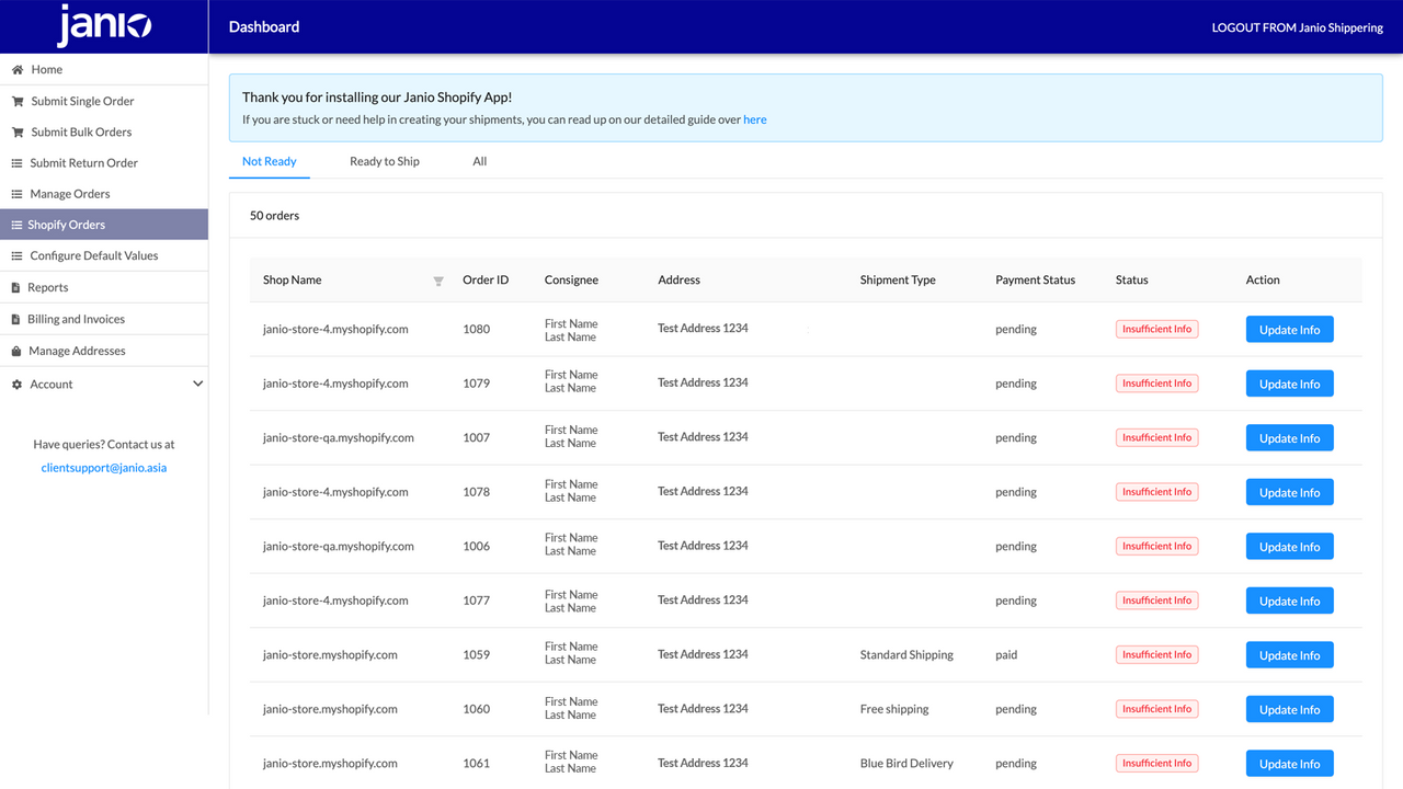 Shopify Orders in Merchant Portal