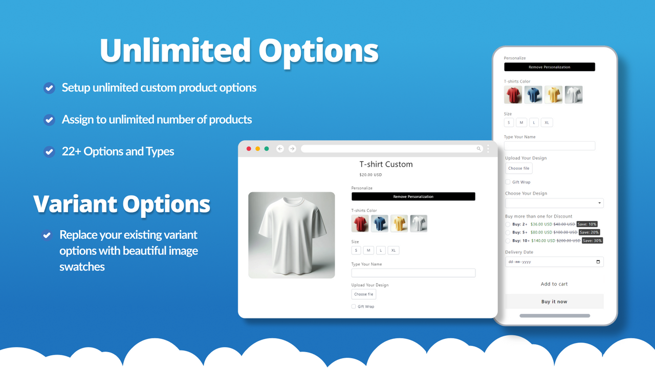 Simple setup of unlimited custom product options