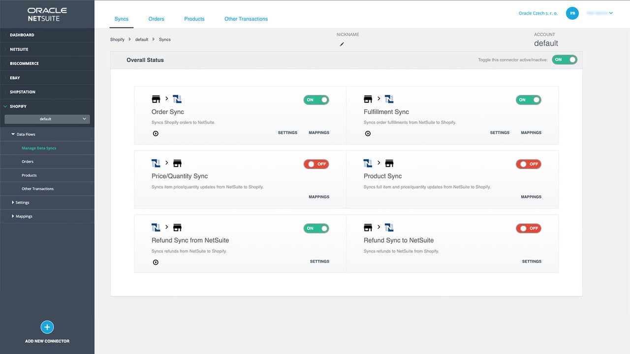 Data sync setup between Shopify and NetSuite