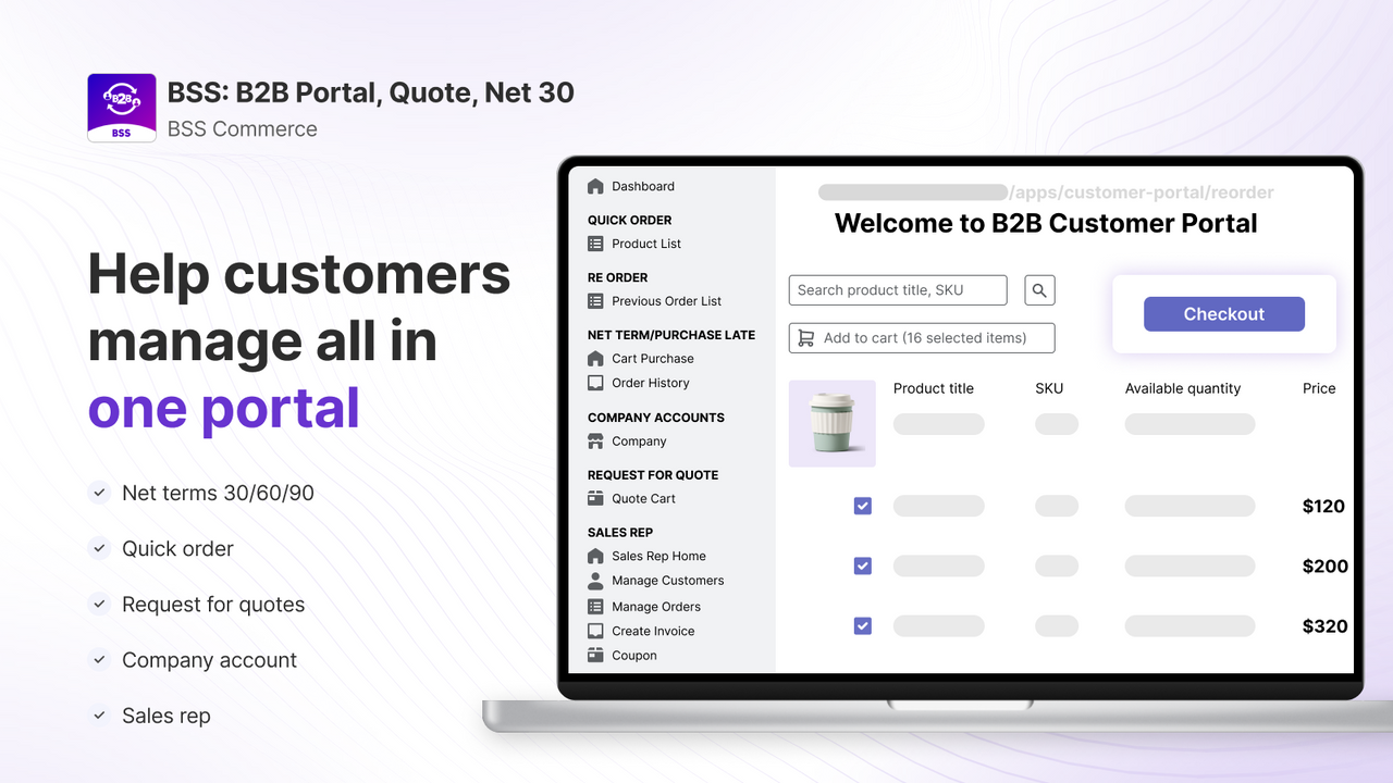 Shopify B2B Portal with Net Terms/Quick Order/Request For Quote