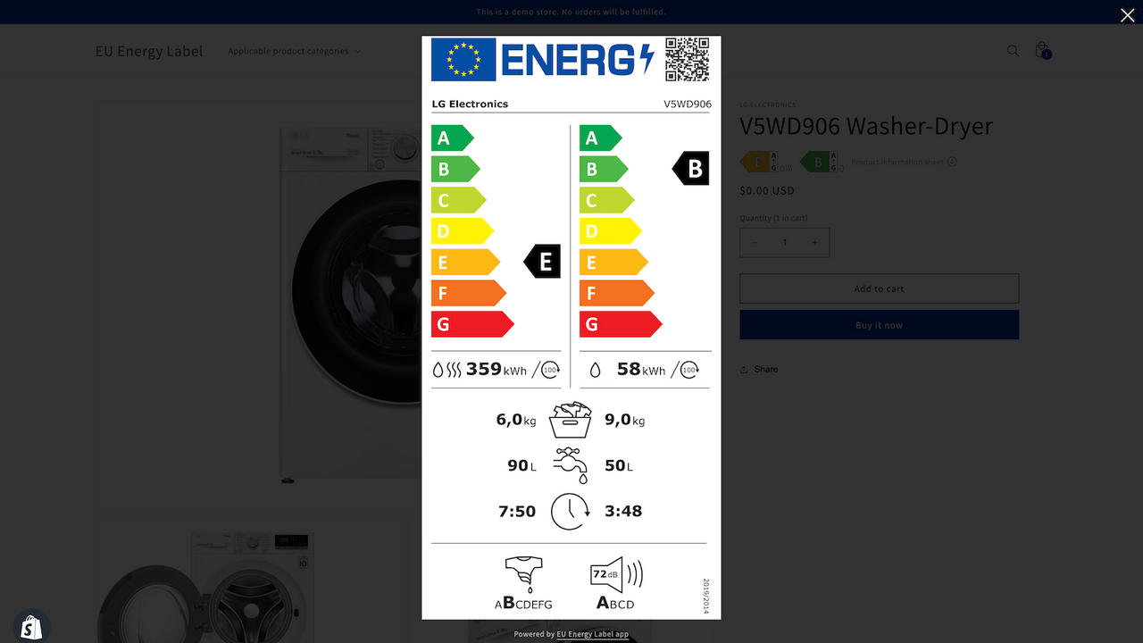 EU Energy Label Sample on Product Page