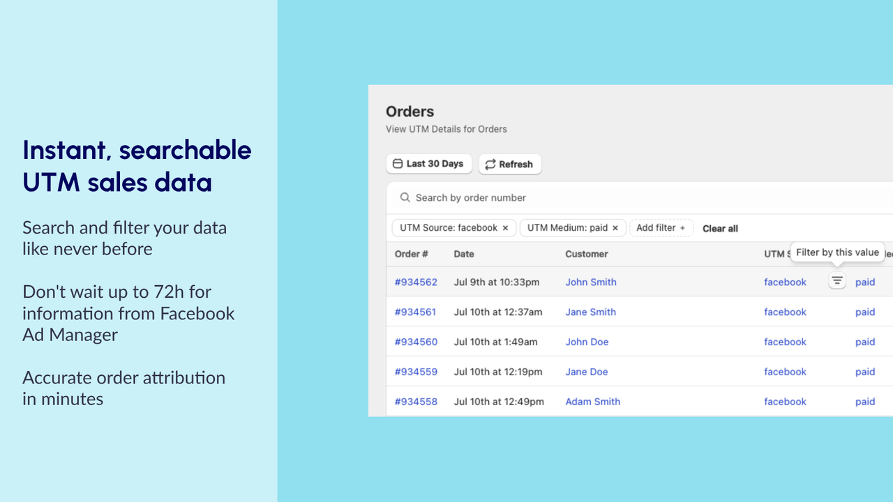 Instant, searchable UTM analytics