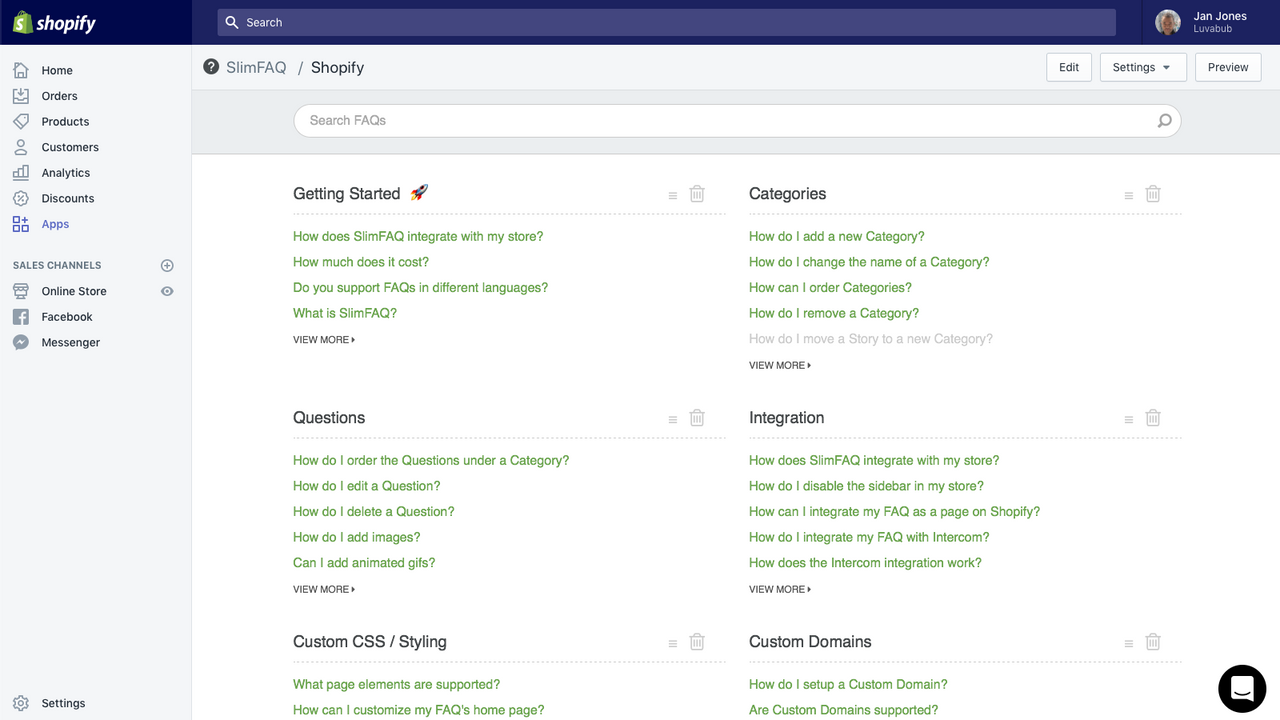 Edit your FAQ in Shopify
