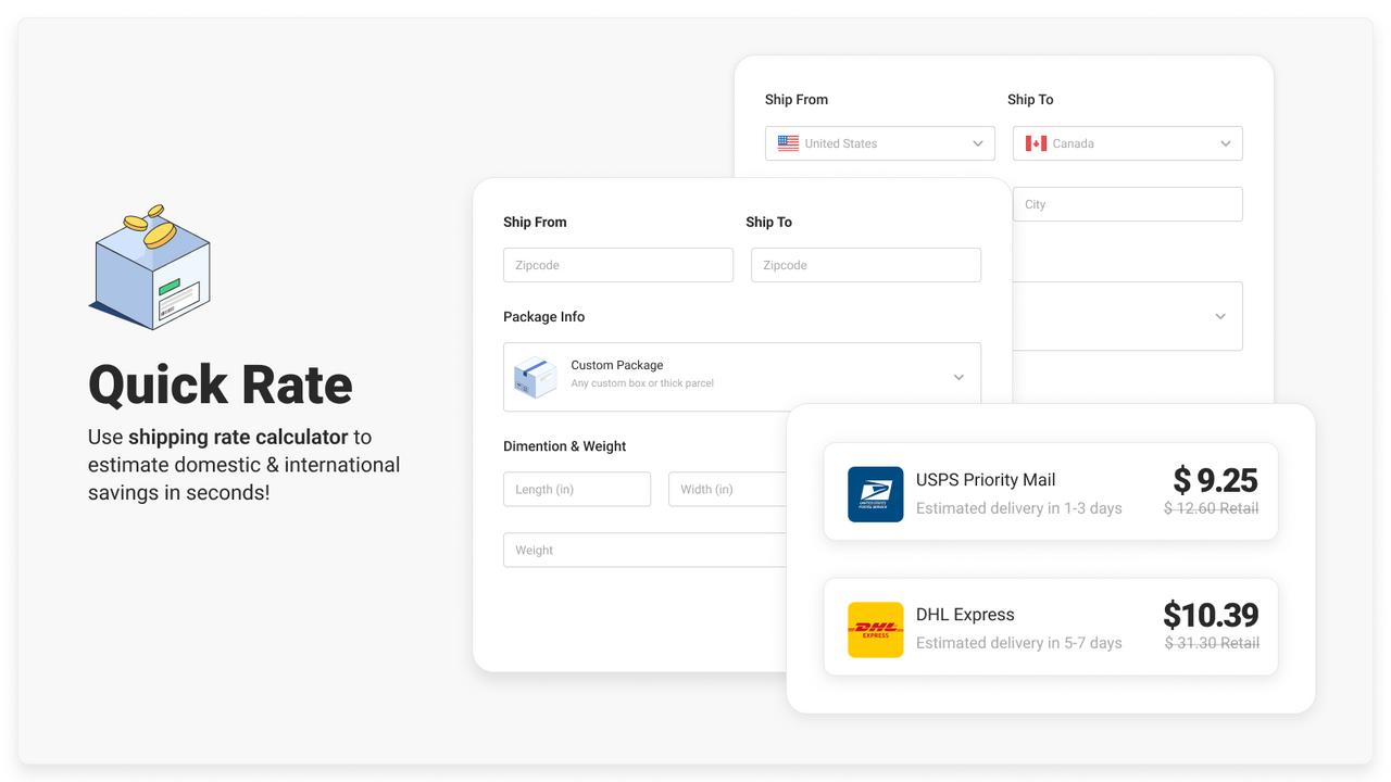 Estimate your savings in seconds with ShipSaving Rate Calculator