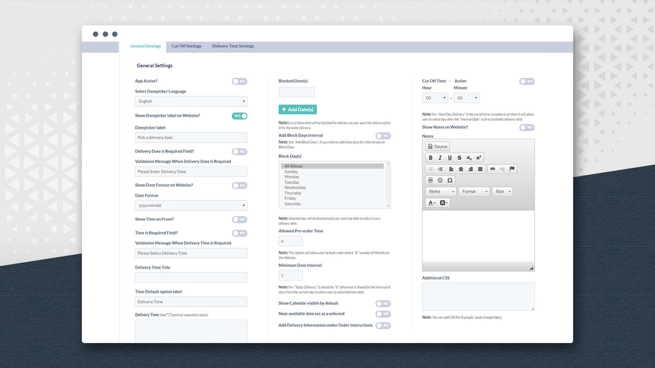 Delivery date picker and delivery time on cart page