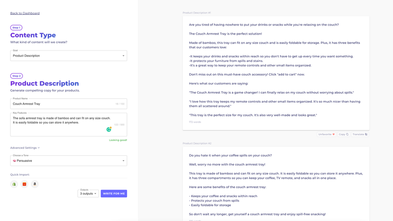 Generate content for your product with just a few clicks