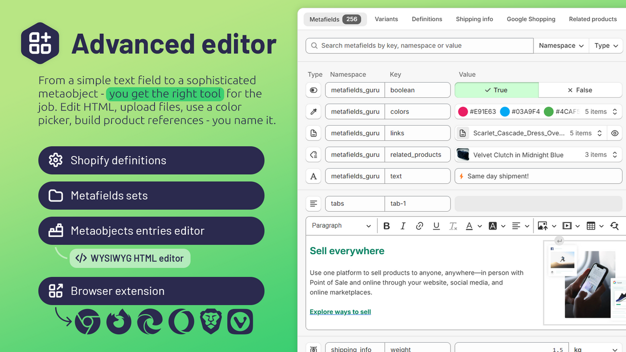 Advanced editor and browser extensicon