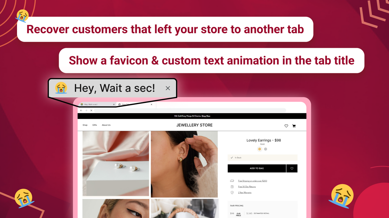 The animation in action: The text of the store's tab is blinking