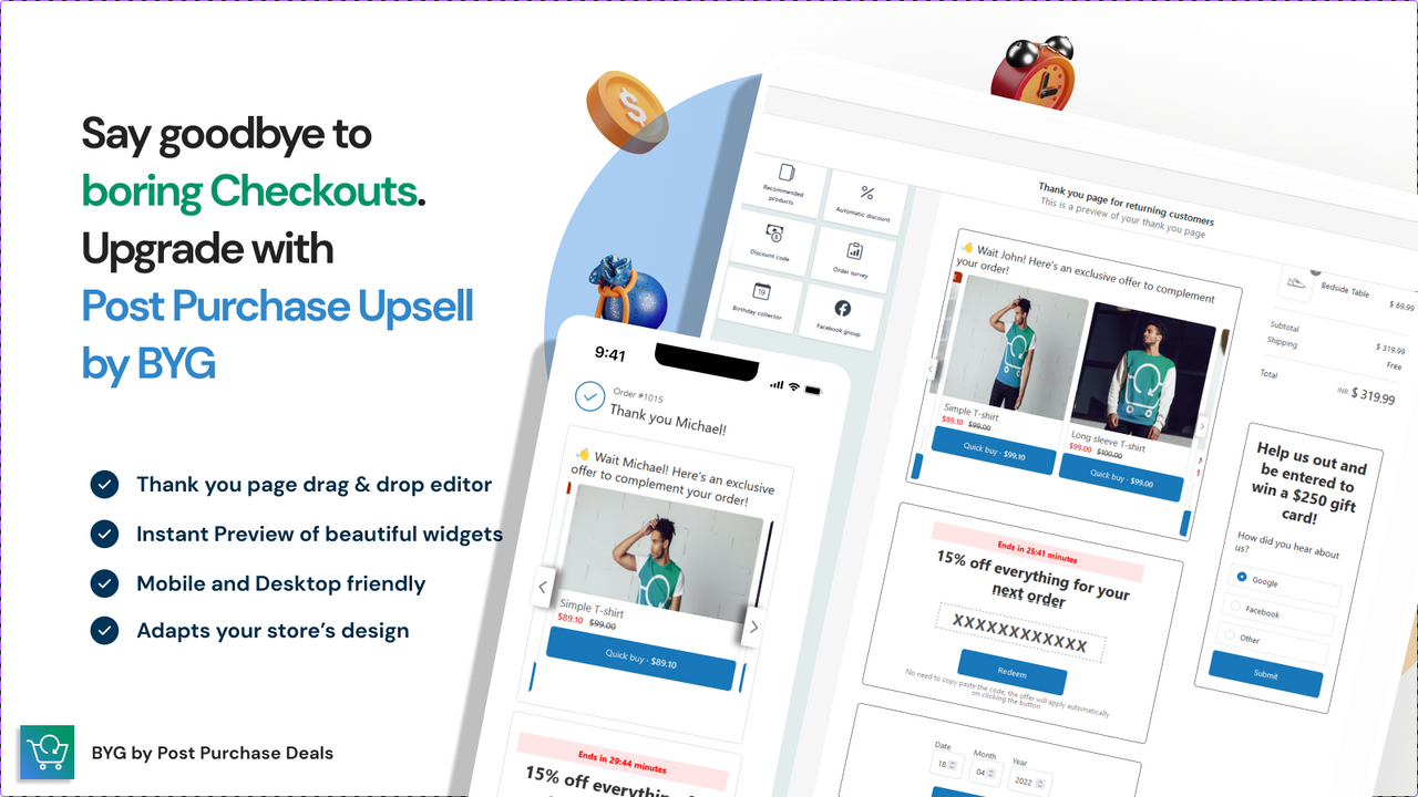 One click upsell, crosssell on Post purchase and thank you pages