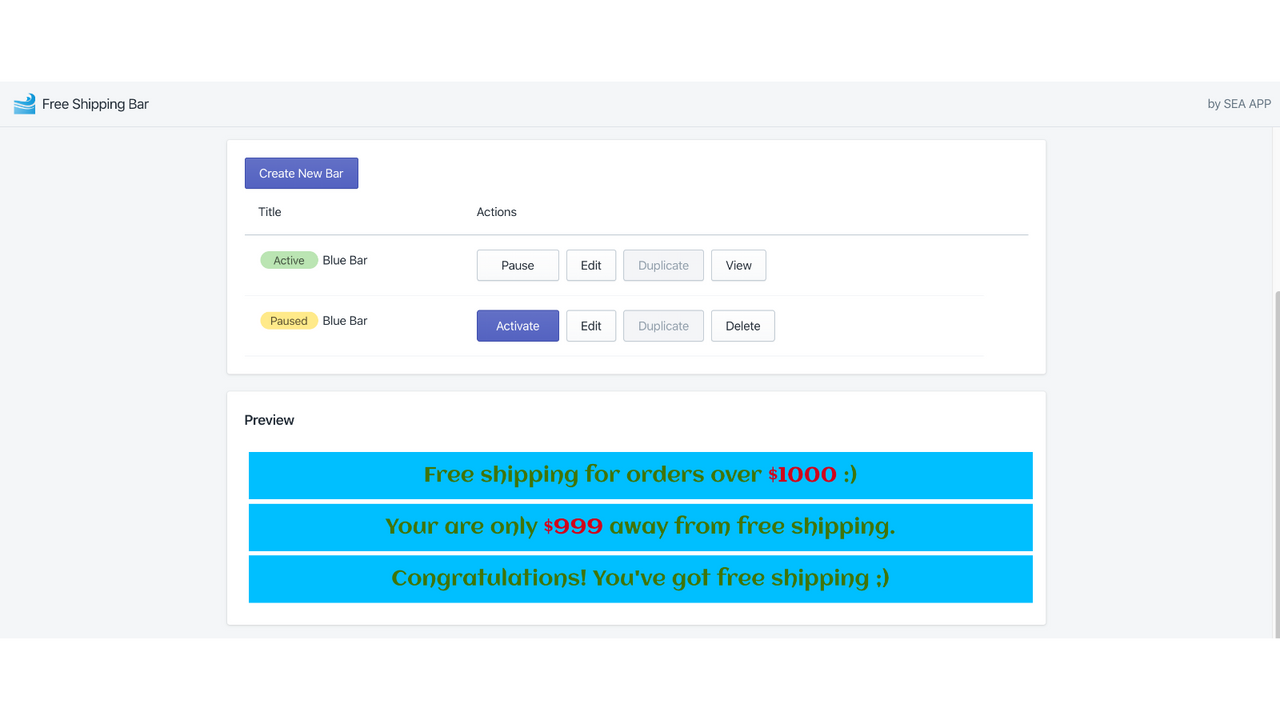 Multiple Free Shipping Bars support