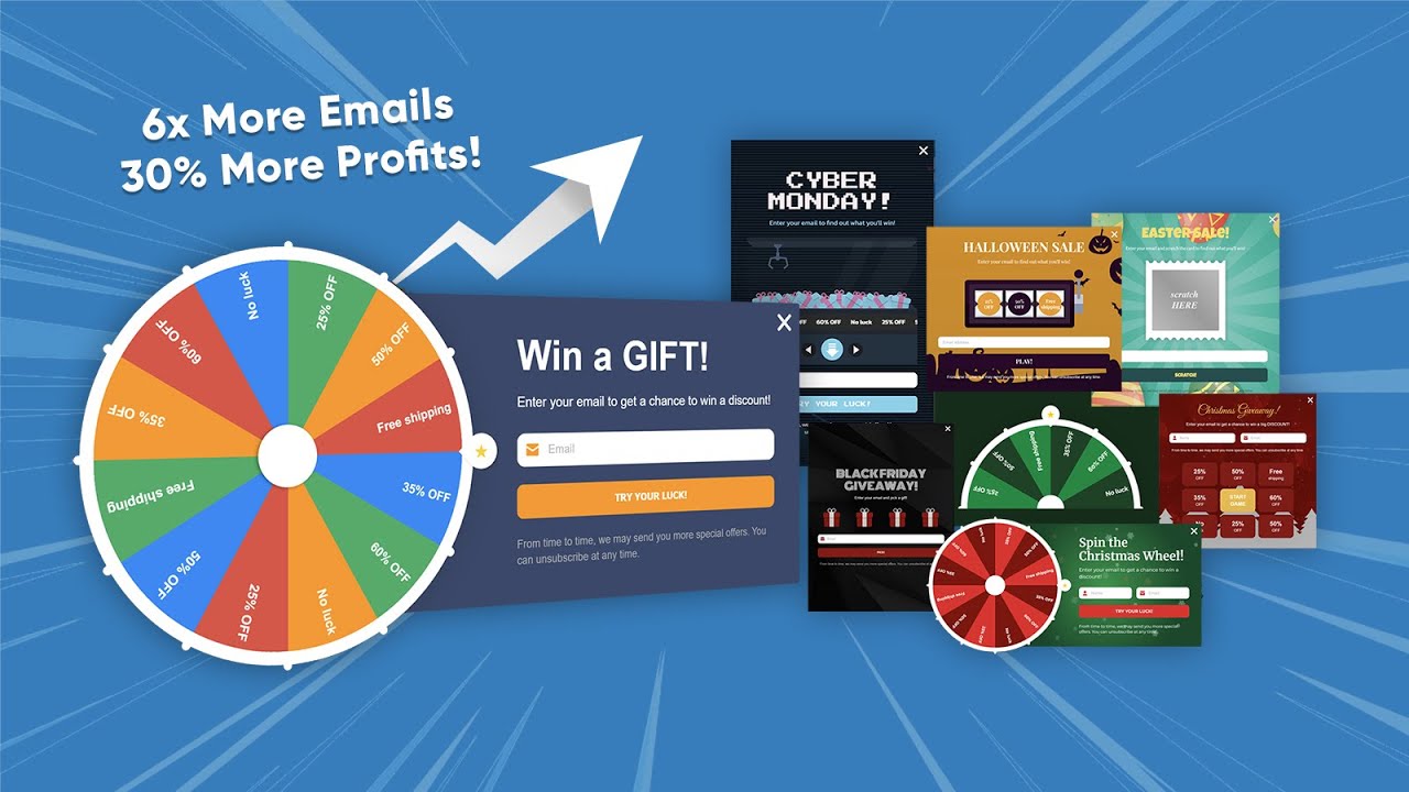 Engage customers and boost sales with fun Spin the Wheel pop-ups for discounts and email collection.