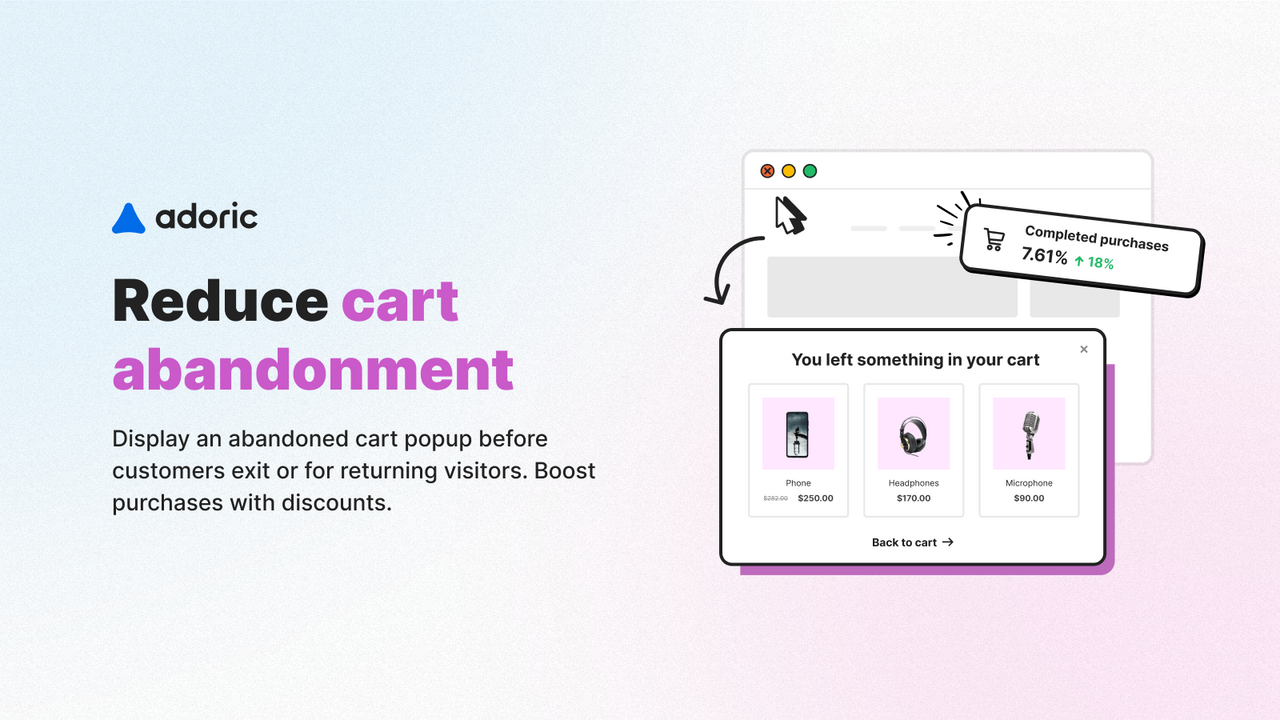 Reduce cart abandonment with exit popups and recommended product