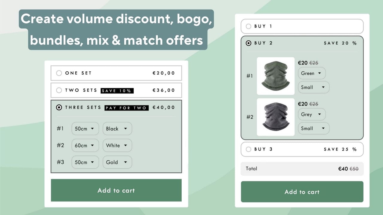 Bundles, volume discount and quantity breaks, bogo