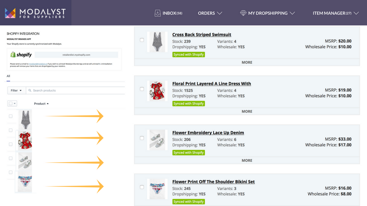 Product details, inventory and orders are synced with Shopify