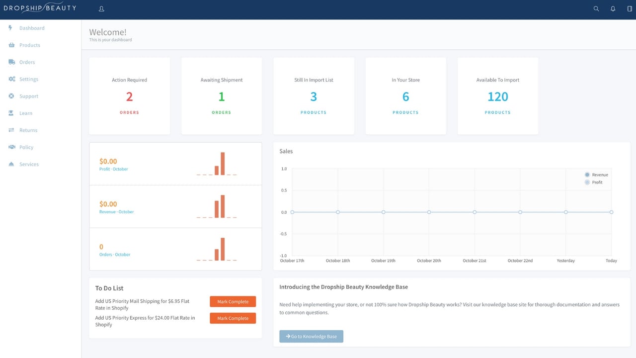 Dropship Beauty Dashboard