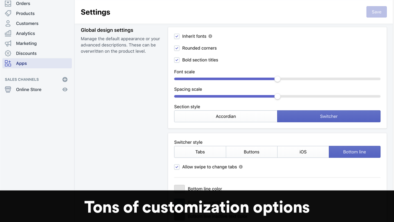 Customizable product descriptions