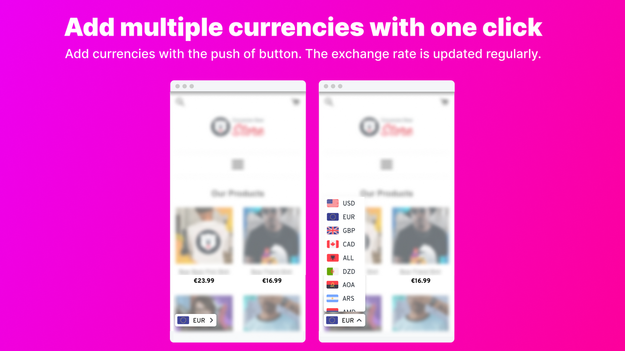 Shopify Multi Currency Converter, currency switcher