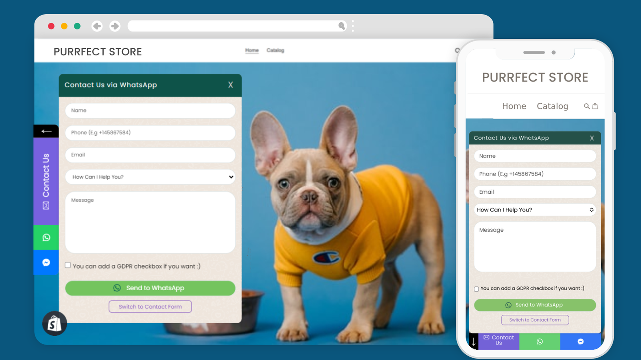 Sticky WhatsApp form for Shopify compatible with any devices