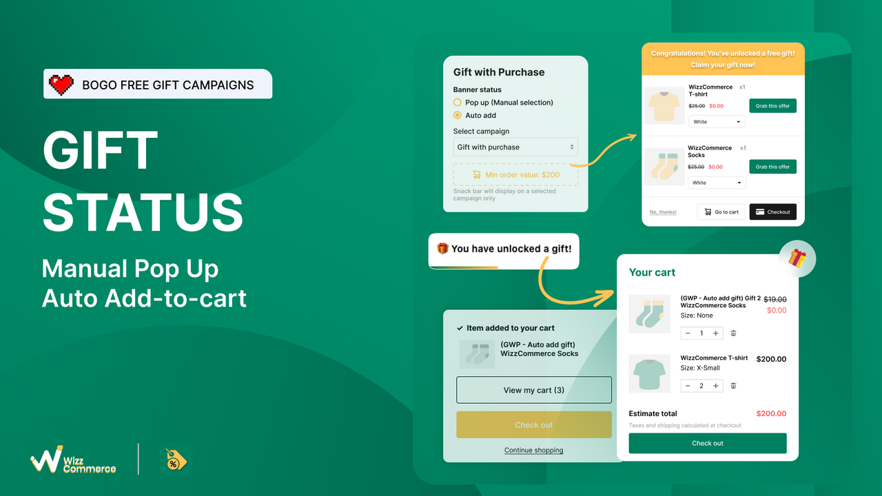 Gifts with purchase: mannual pop-up and auto add-to-cart