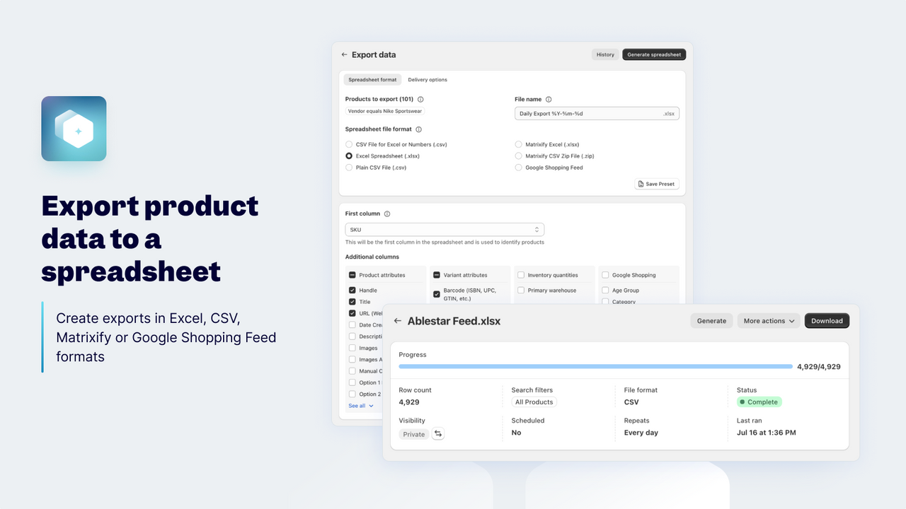 Export your product data to spreadsheet for bulk product edits