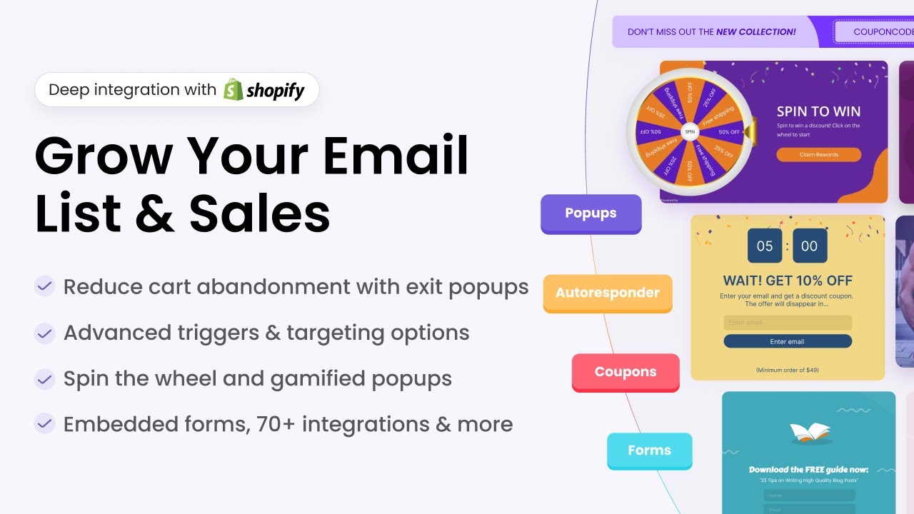 Boost sales and minimize cart abandonment with customizable pop ups and targeted email forms.