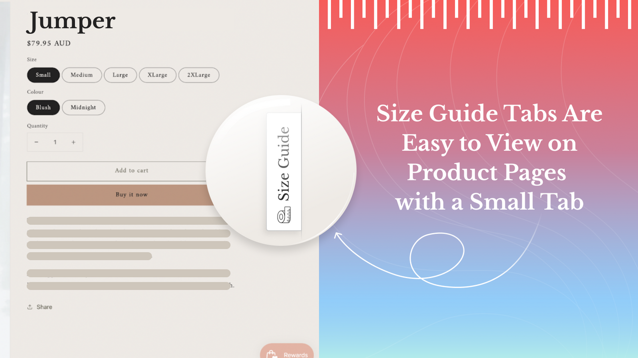 Size Guide tabs are easy to view on product pages