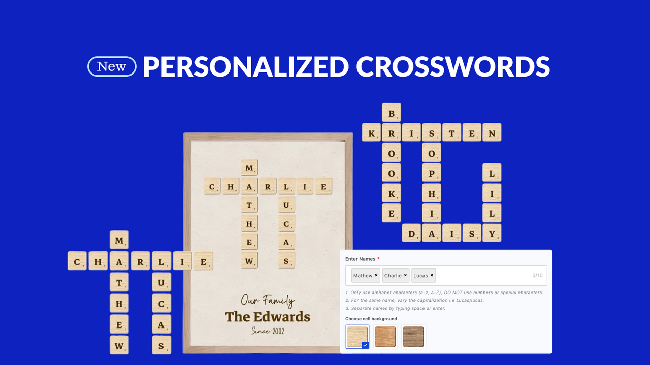 Sell personalized crosswords product with Teeinblue