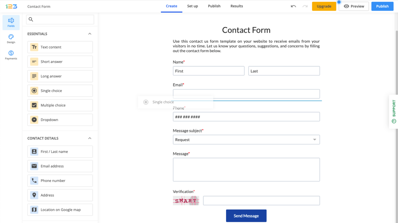 123FormBuilder contact form