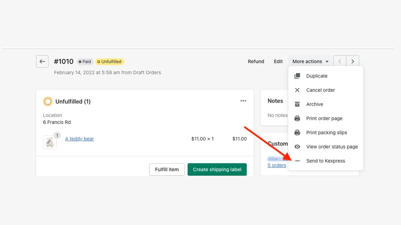 Generate your Kexpress shipments directly from the order view