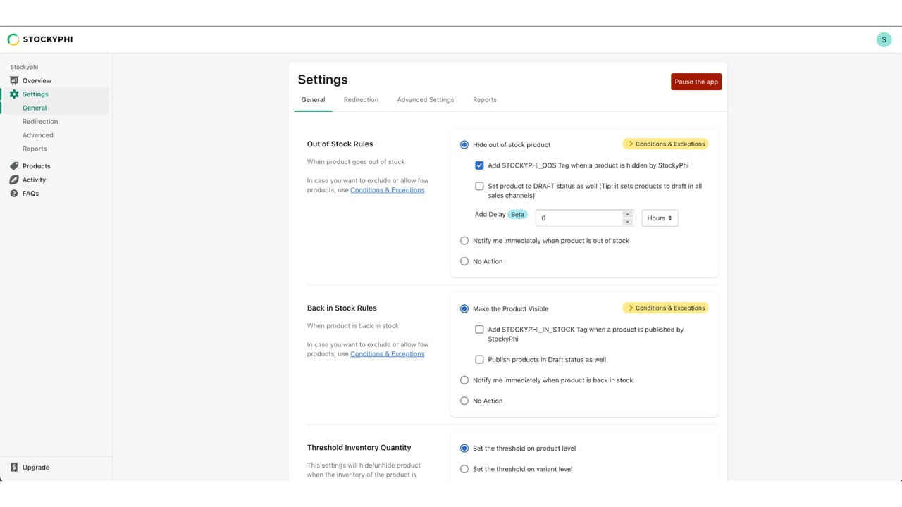 Rules for hide and show out of stock product