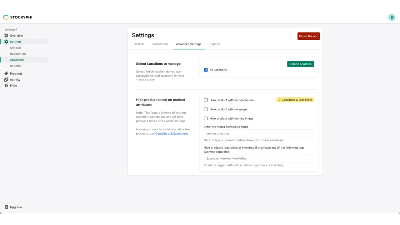 Manage Multi-location, Advance settings