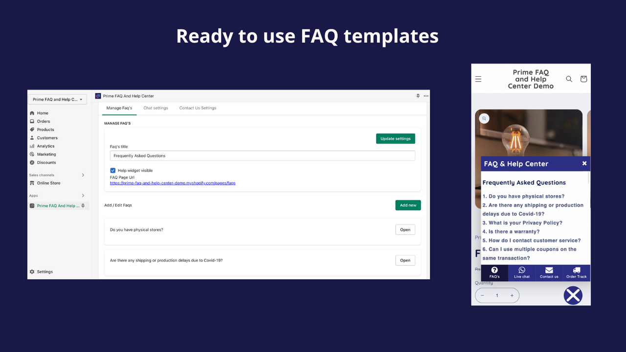 Prime FAQ Helpcenter Whatsapp Chat for Shopify
