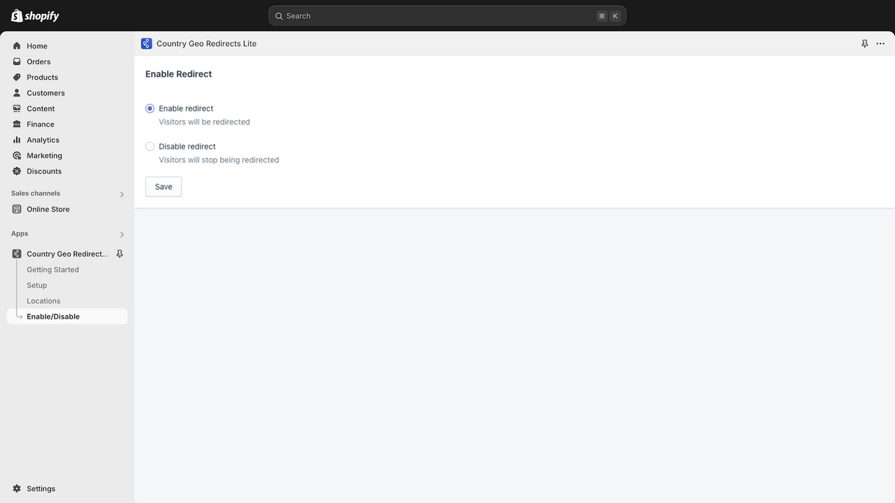 Easily enable or disable redirection in your store