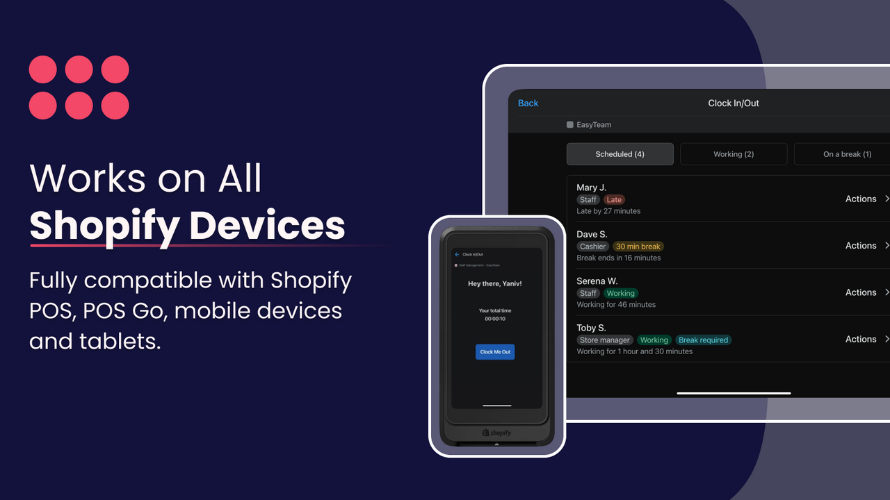 shopify pos clock, time clock, shopify scheduling, shopify staff