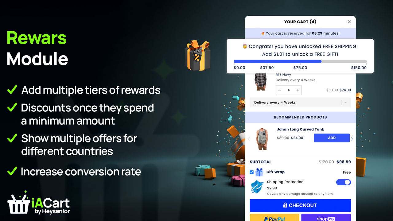 Rewards Bar - Free Shipping, Discounts, Gifts on Minimum Spend