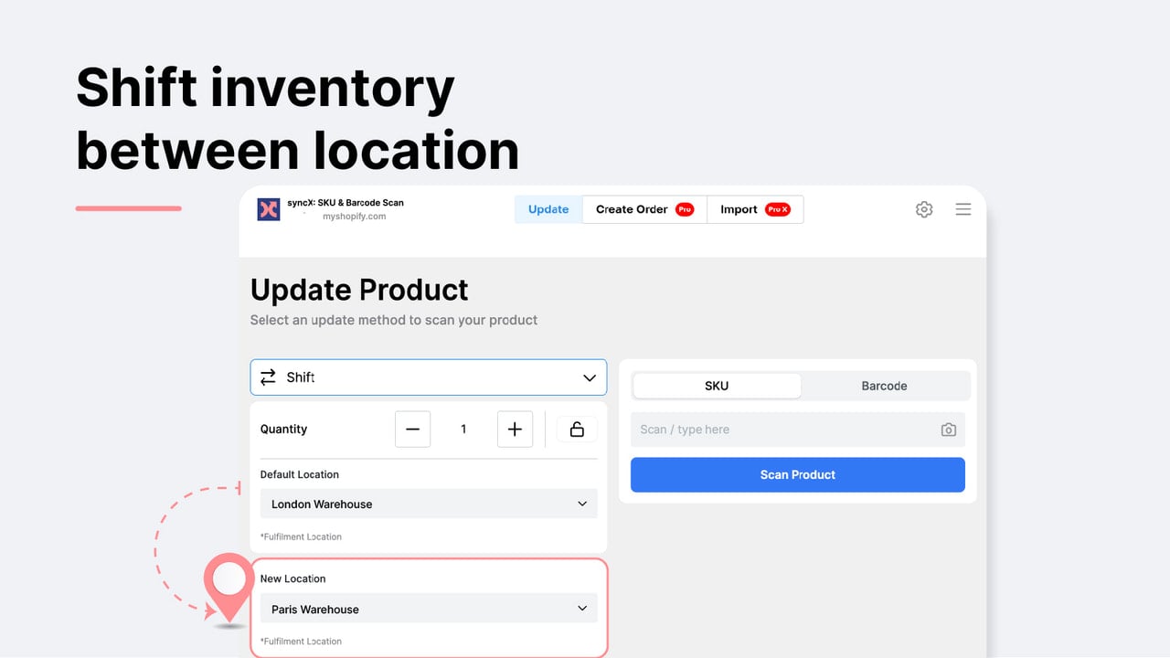 Shift inventory between location