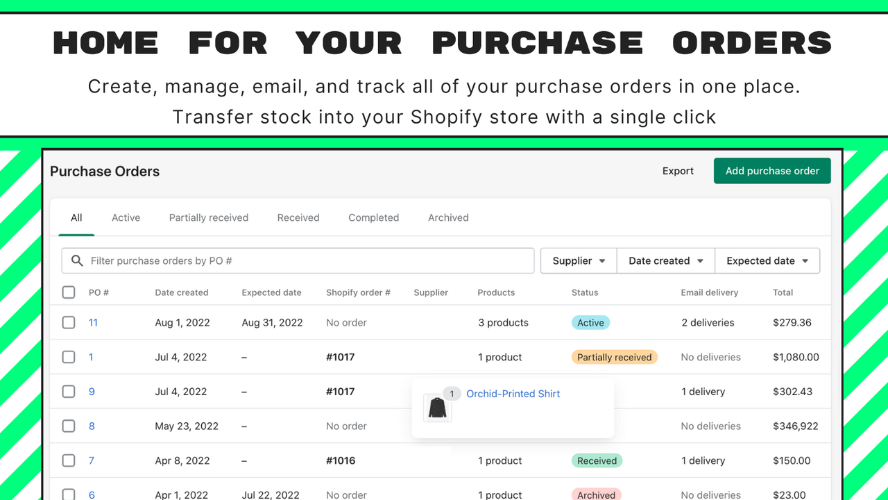 Create Professional Purchase Orders from Shopify orders