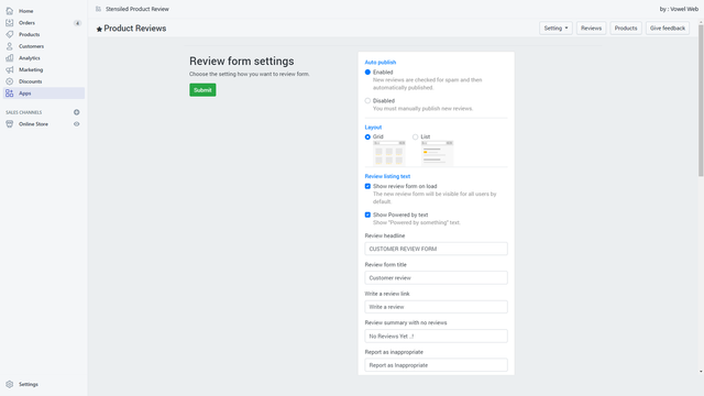 Review Setting Form