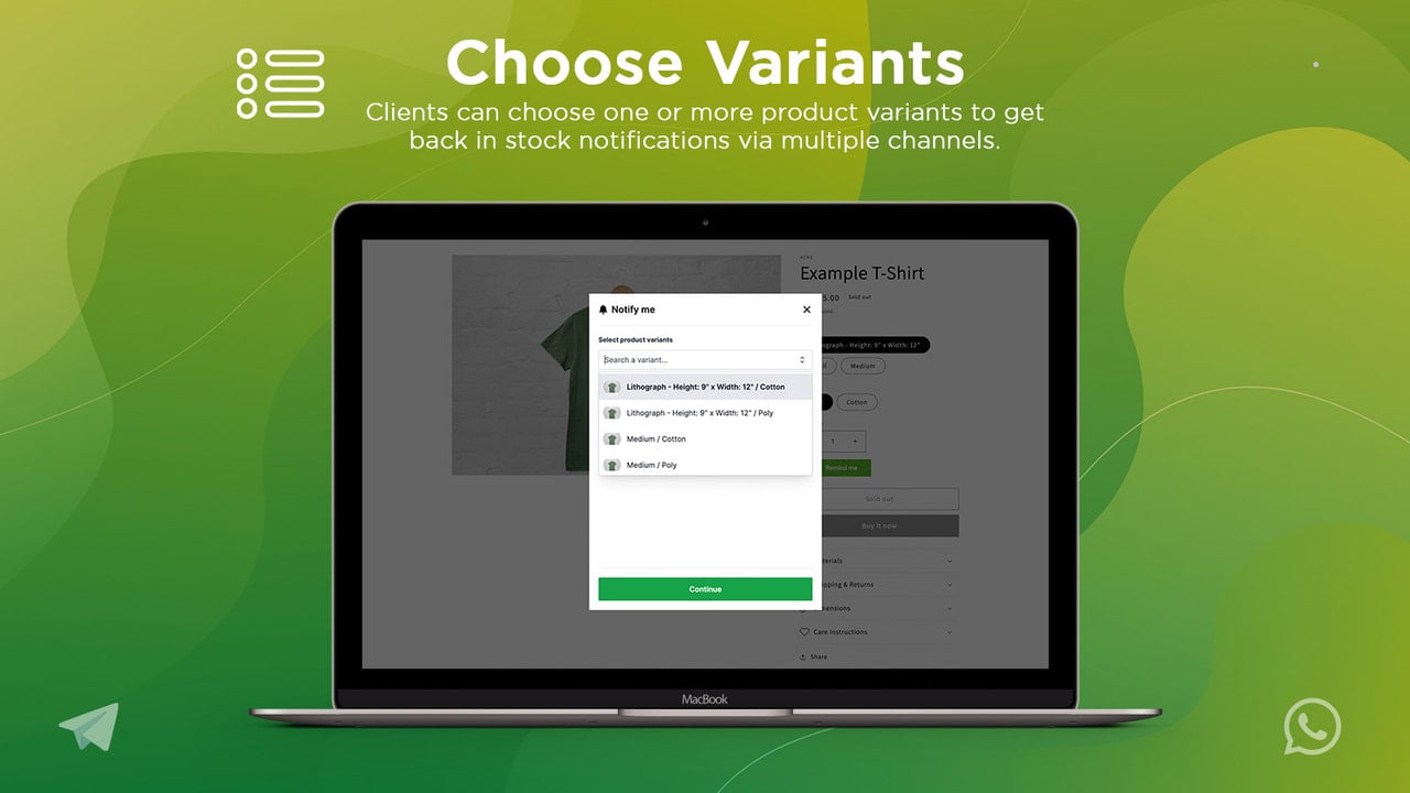 Select product variants to receive notifications