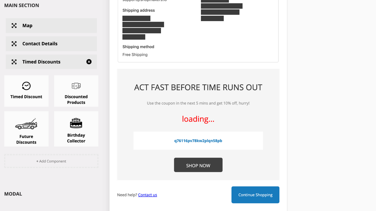 timed component in admin panel