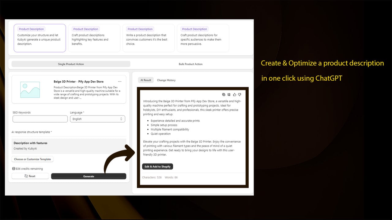 Write & Optimize product description in one click using ChatGPT