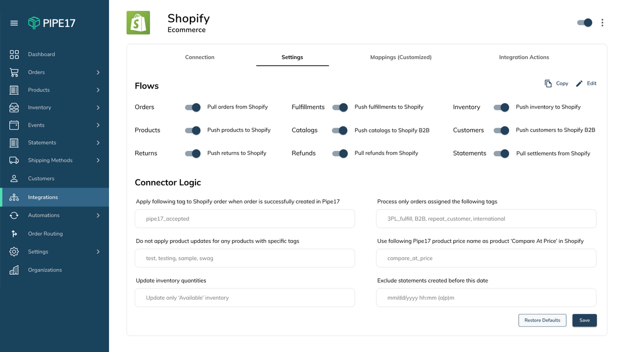 Flow Shopify, POS, and B2B data to any channel or app easily