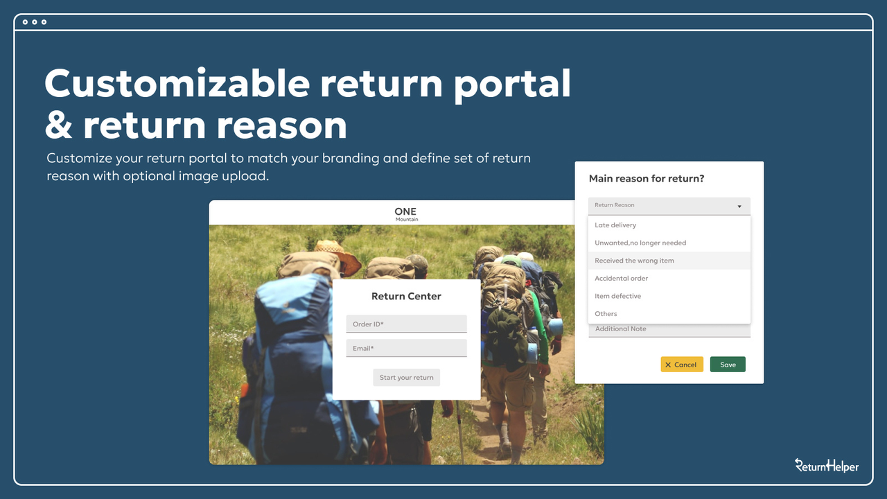 Self service customize return portal &customize return reason