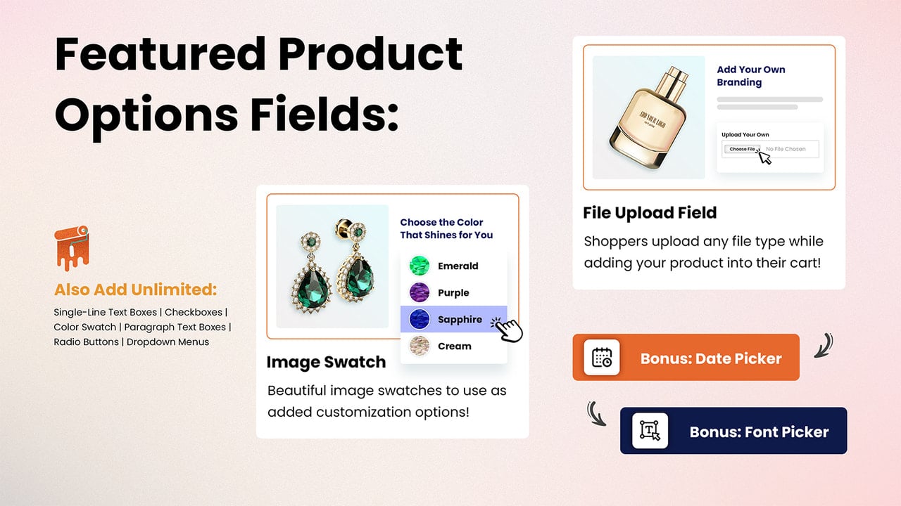 Unlimited product options fields with Shopify Product Customizer