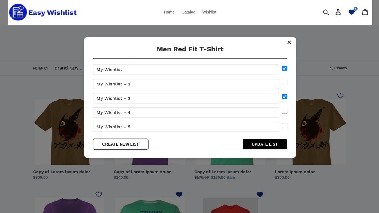 Wishlist on product listing page